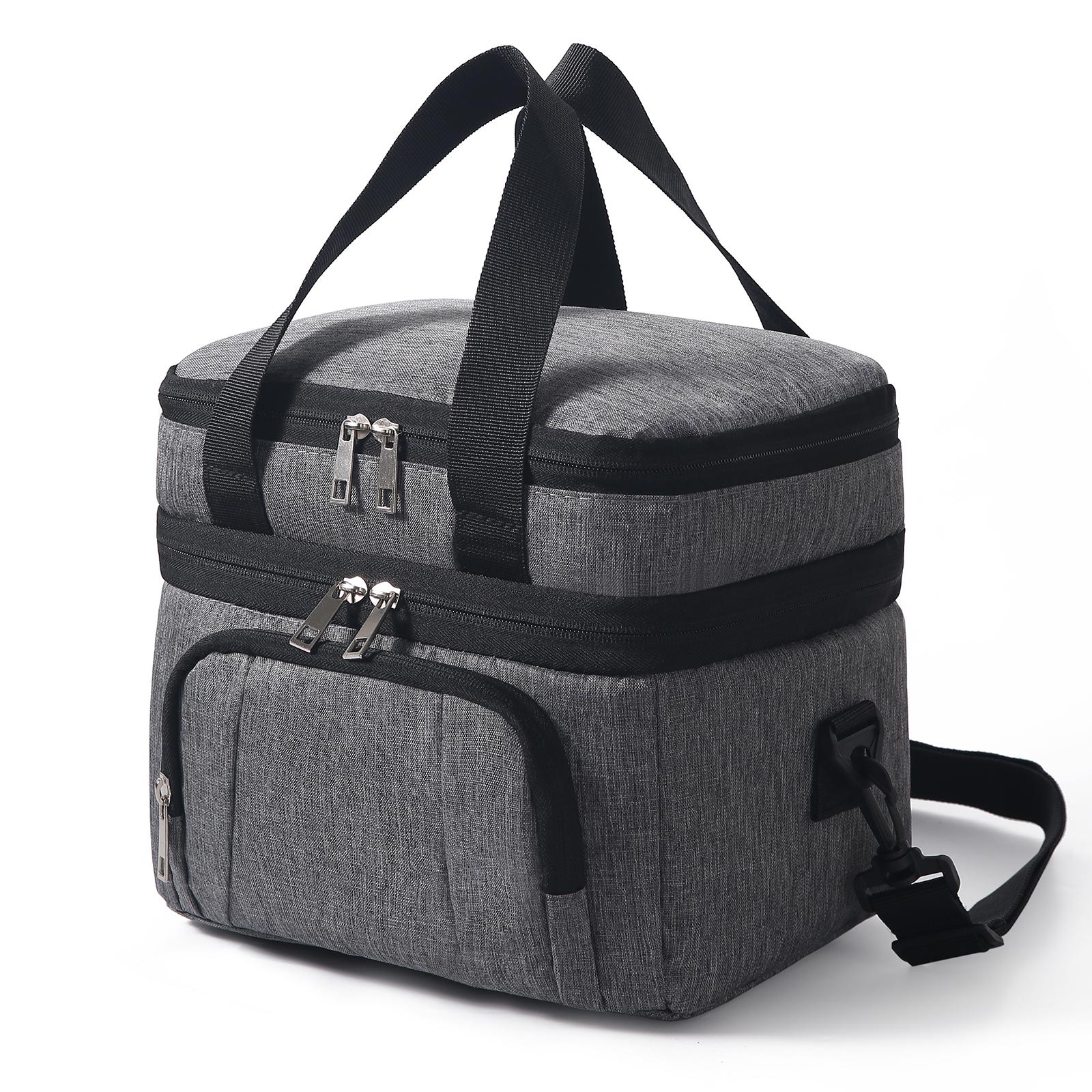 Double-Layer Insulated Lunch Bag, Portable Insulated Lunch Box, Waterproof Picnic Insulated Bag with Adjustable Shoulder Strap