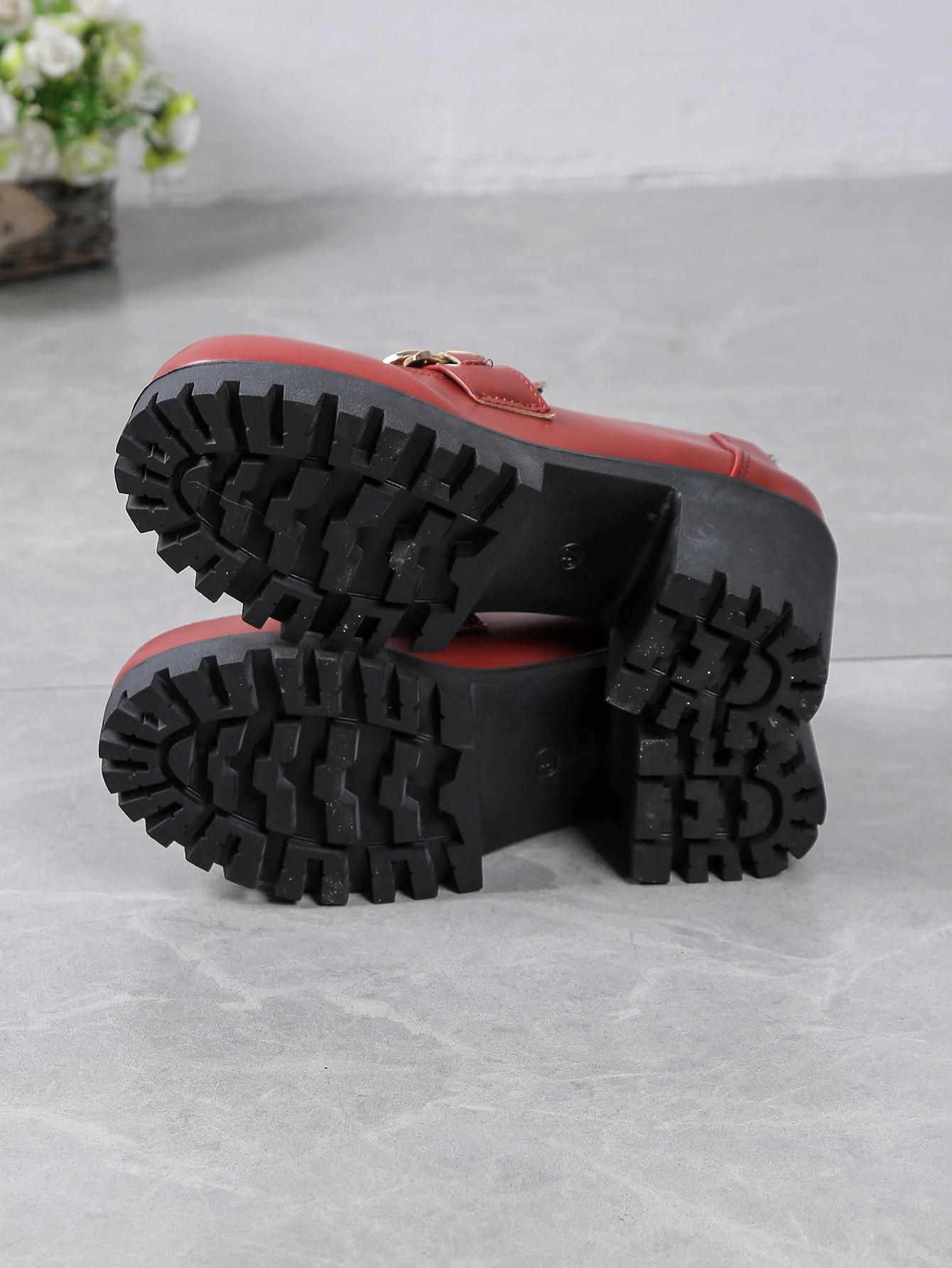 Women s 2026 Spring and Autumn New Round Toe Thick-soled Versatile Loafers Fashionable Chunky-heeled Single-toe 35 вино красного 2390₽