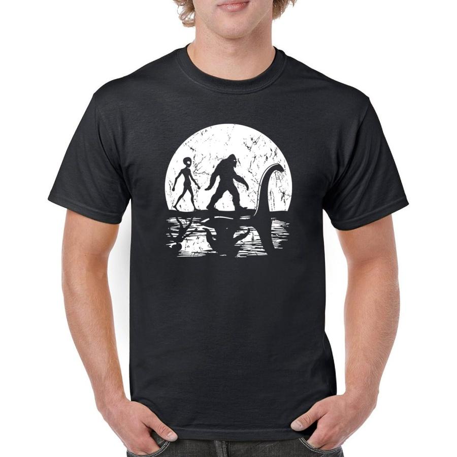Alien Bigfoot Loch Ness Monster Moon T-Shirt Funny Space UFO Hunter Sasquatch Yeti Dinosaur Nerd Believe Men s Tee XXXXXL чёрный