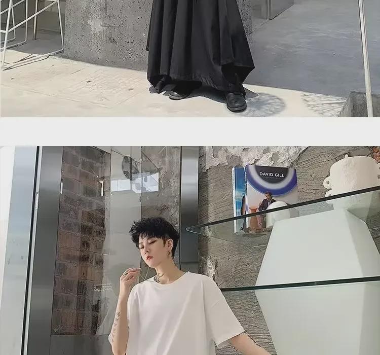 Pánské asymetrické tmavé niche holičské tričko Yamamoto Yohji, velká velikost, krátký rukáv