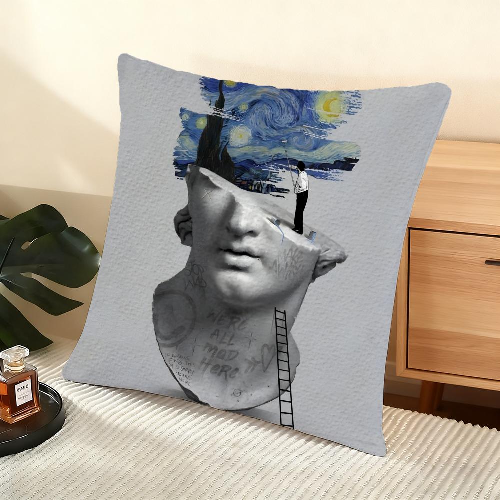 

Cushion Cover Silky Short Plush Home Sofa Cushion Cover - Invisible Zipper Home Decoration David Sculpture 12x12Inch