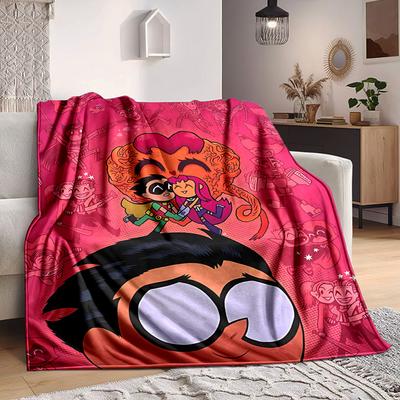 1pc Teen Titans Go! Flannel Throw Blanket Lightweight Soft Warm All Season Blanket for Sofa, Bed, Travel,L1029018