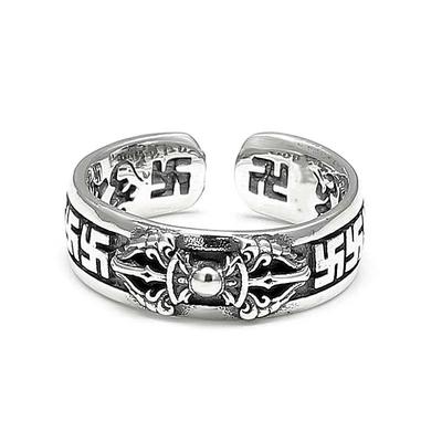 Vintage Adjustable Open Ring for Men Silver Plated Stainless Steel Gothic Fashion Jewelry Trendy Personalized Cool Ring