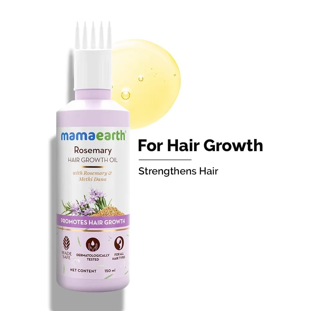 Mamaearth Rosemary Hair Growth Oil For Thicker Stronger Hair | 150ml | Controls Hair Fall | Strengthens Roots | Natural & Safe