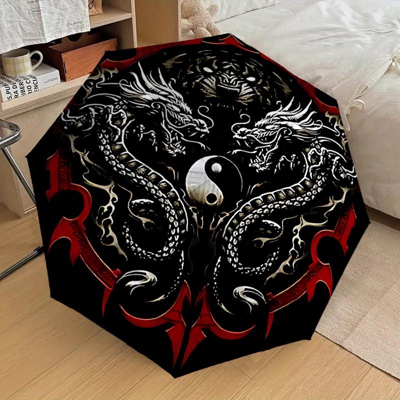 1PC Dragon Yin Yang Umbrella-8-Rib Reinforced, Automatic Open, Lightweight & Durable, Cute Fashion Accessory for Outdoor-A1265