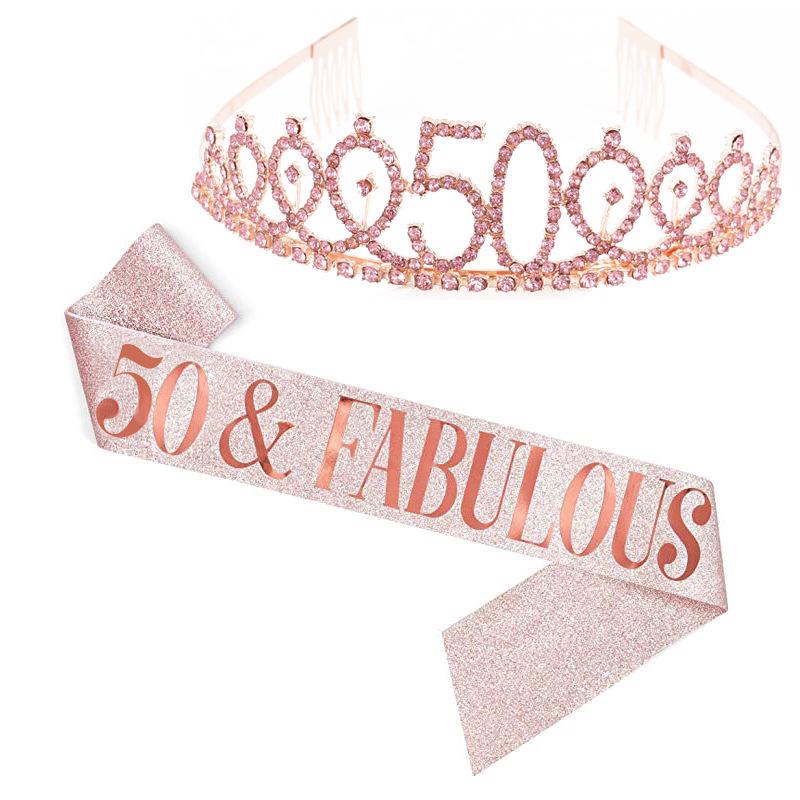 Set de Corona Brillante con Correa para el Hombro y Diadema para Niñas Cumpleañeras