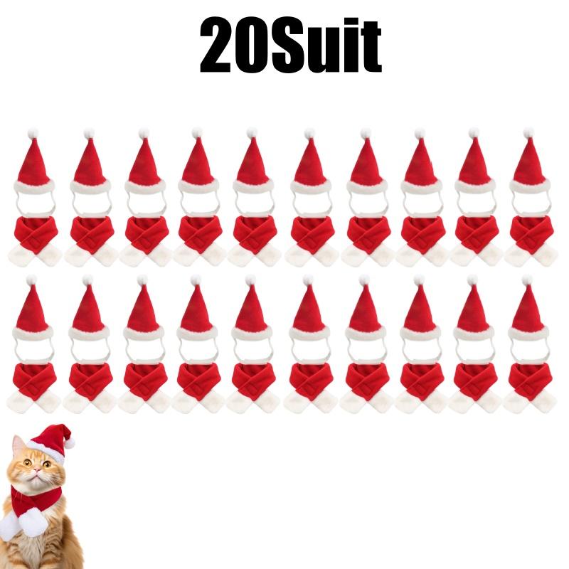 Christmas Pet Costume Set Adjustable Santa Hat Scarf for Small Dogs Cats Puppy Party Photo Props