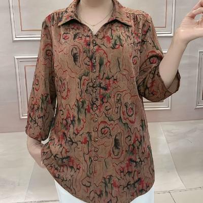 Camisas de Moda para Adultos Mayores Verano Holgado Nuevo Estilo Camisetas Casuales para Madres Mujeres Camisas Estampadas que Cubren la Piel