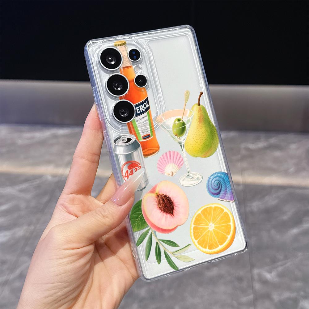 Drinks and Fruits Illustration Case for Samsung Galaxy S26 S25 S24 S23 S22 S21 S20 FE Plus Soft TPU Slim Fit Shockproof Cover