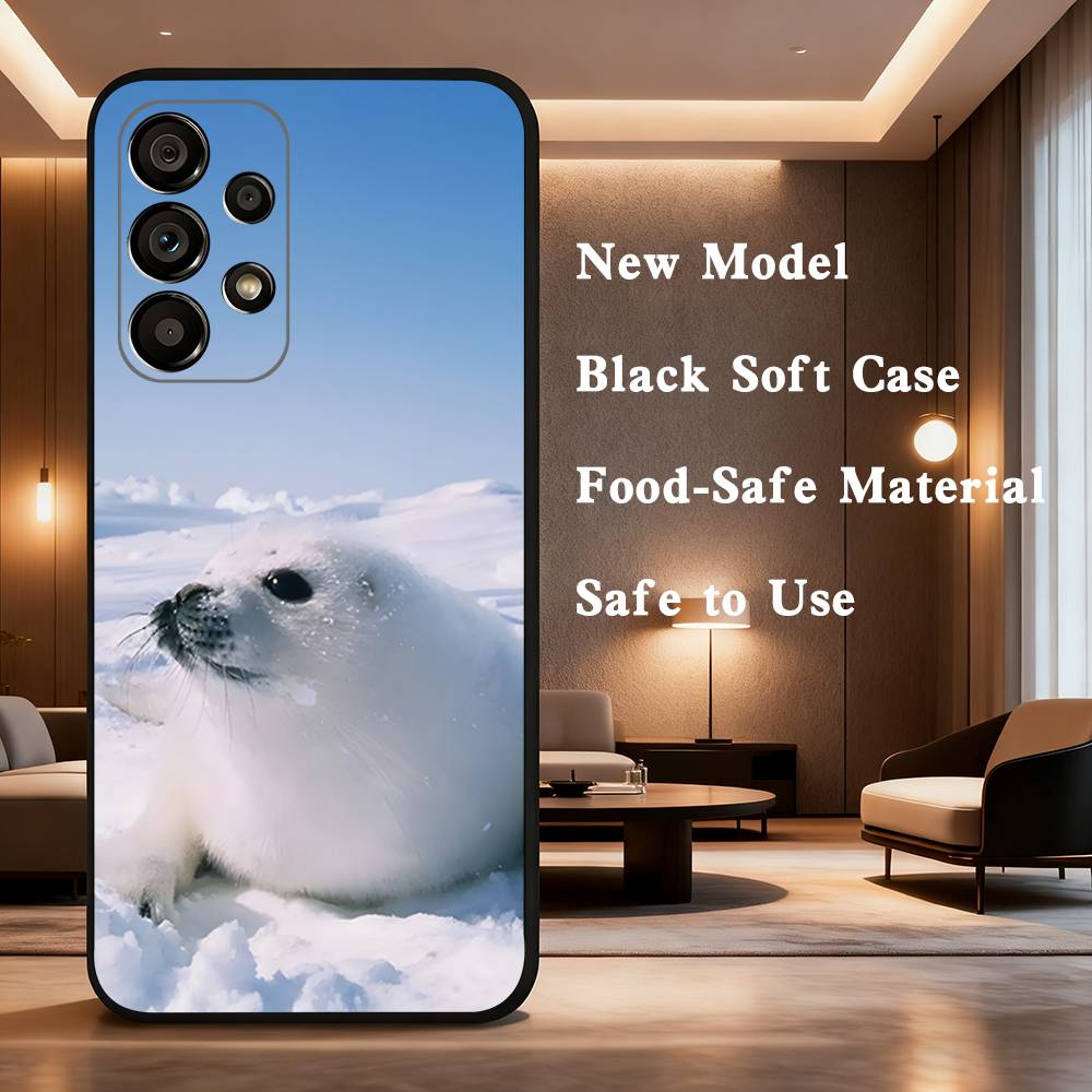 Cute animal seal For Samsung Galaxy A73,31,8,9,52,J7,22,Note,72,41,71,53,32,Soft Black Silicone Cover Case