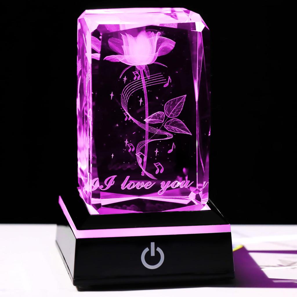 A Popular K9 Crystal I LOVE YOU Rose Figurine with an LED Light Base and USB Perfect As a Wedding or Day Gift for Your Girlfriend or A Stylish Glass