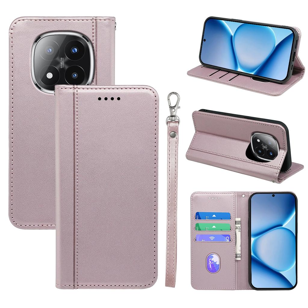 For Xiaomi Poco M8 Pro 5G/Redmi Note 15 Pro+ 5G (Global) Wallet Case Magnetic Closing PU Leather Phone Cover with Wrist Strap