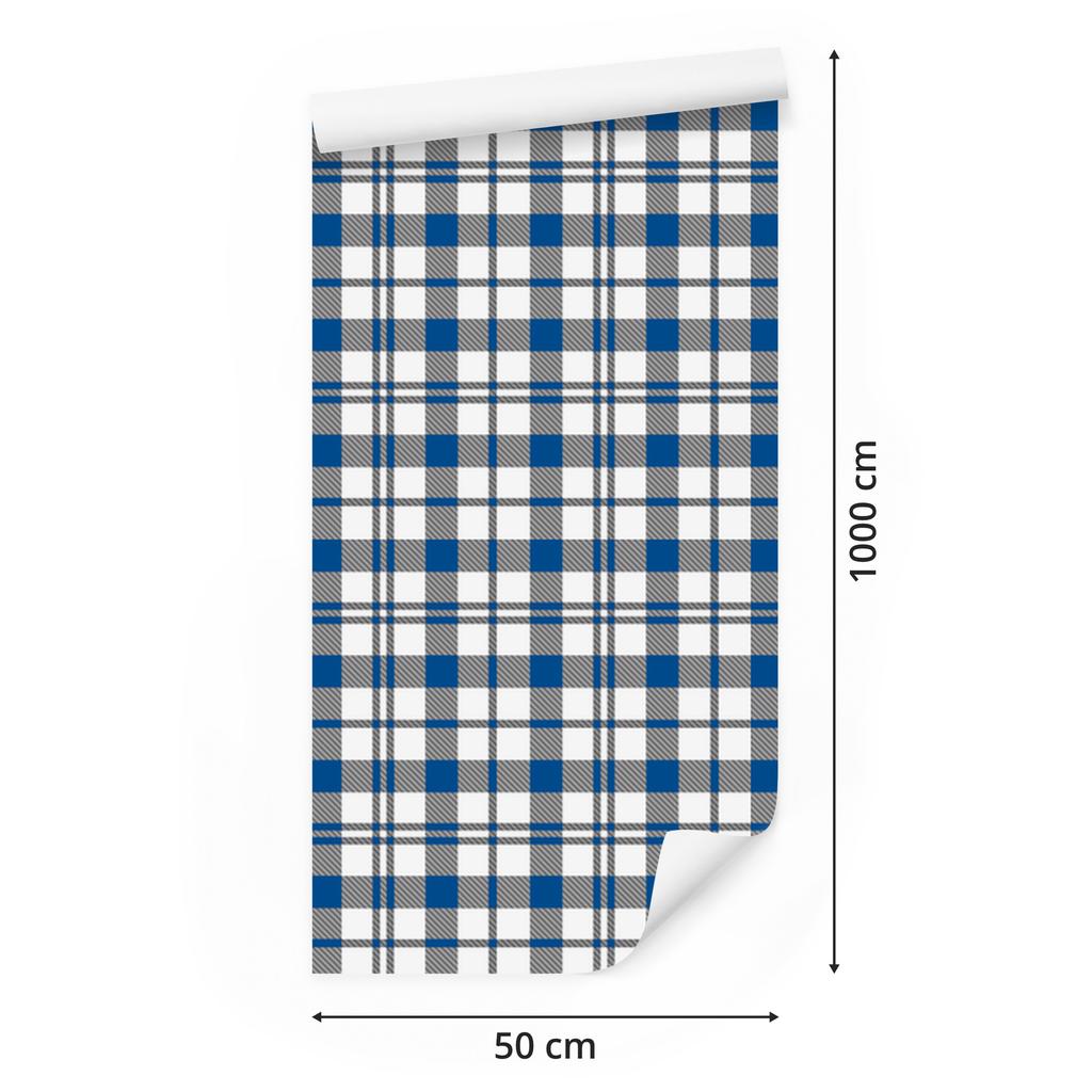 Blue Checkered Wallpaper, Blue, Gray and Light Gray, 50x1000