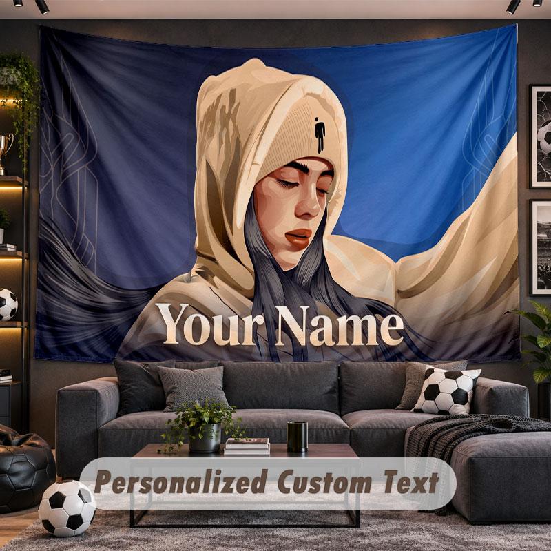Wall Hanging Tapestry Custom NameBillie Eilish Pattern Personalized Printed Fabric Wall Decor