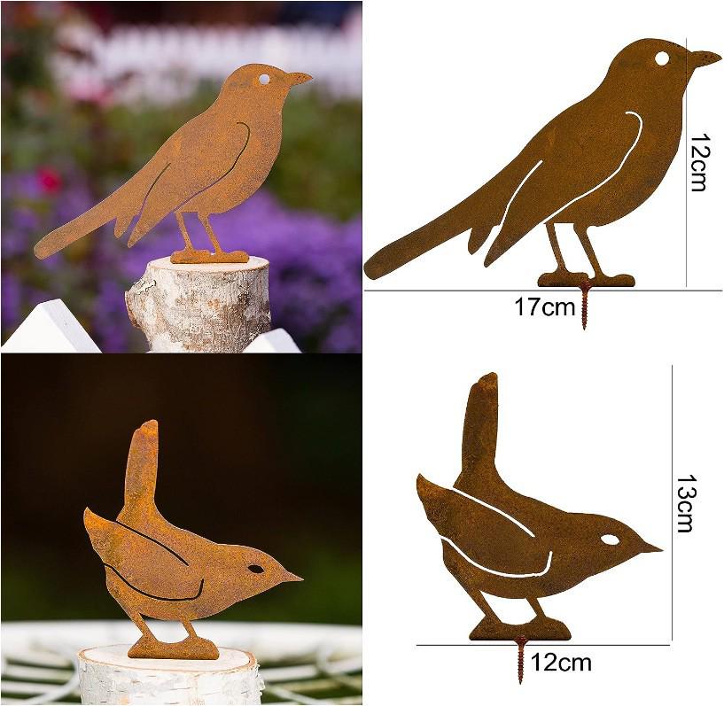 Retro Rusted Iron Garden Ornament: Four Little Birds Silhouette