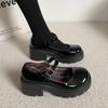 Damen Feder Höhe-Steigernd Klobiger Absatz Mary Jane Ballerinas Studenten Britischer Stil Retro PU Leder Schuhe