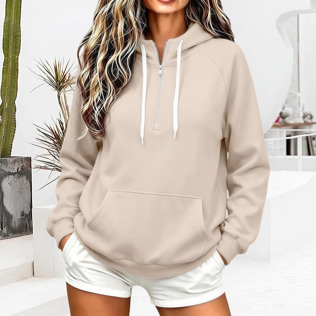 Women's Half Zip Hooded Sweatshirt Loose Fit Long Sleeve Color Casual Pullover