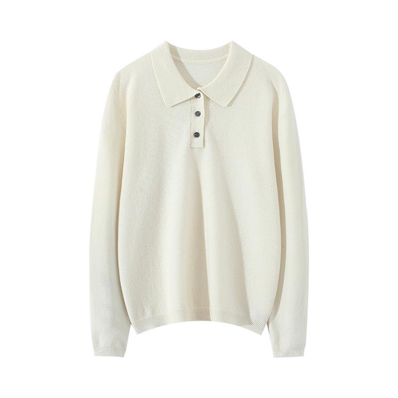 Women's 100% Pure Cashmere Slimming Polo Collar Sweater - Autumn/Winter Casual Long Sleeve Knitwear.