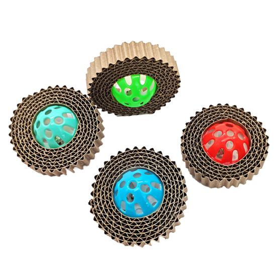 Cat Scratching Toy Corrugated Paper Cat Scratcher with Jingle Ball Interactive Cat Rattle