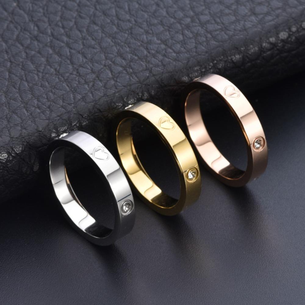 Minimalist Heart Shaped Diamond Ring Titanium Steel Women Fashion Jewelry Gift