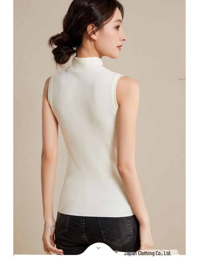 Women's Thermal Velvet Cationic Vest - Slimming Sleeveless, Half-High Collar for Autumn/Winter