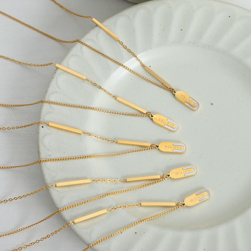 Oval Brand Splicing Lucky Pendant Necklace Titanium Steel 18K Gold Little Fairy Personality Temperament Versatile Jewelry Woman