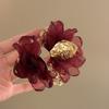 Retro Red Fabric Chiffon Flower Earrings Earrings Exaggerated Earrings Design Sense Niche