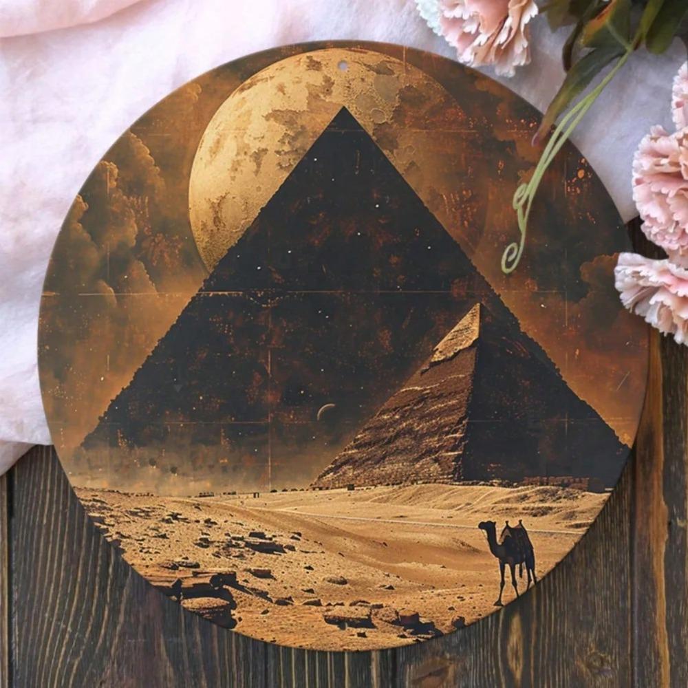 Vintage Metal Wall Art Retro Desert Pyramids Easy Hang Decor For Home Bar Cafe