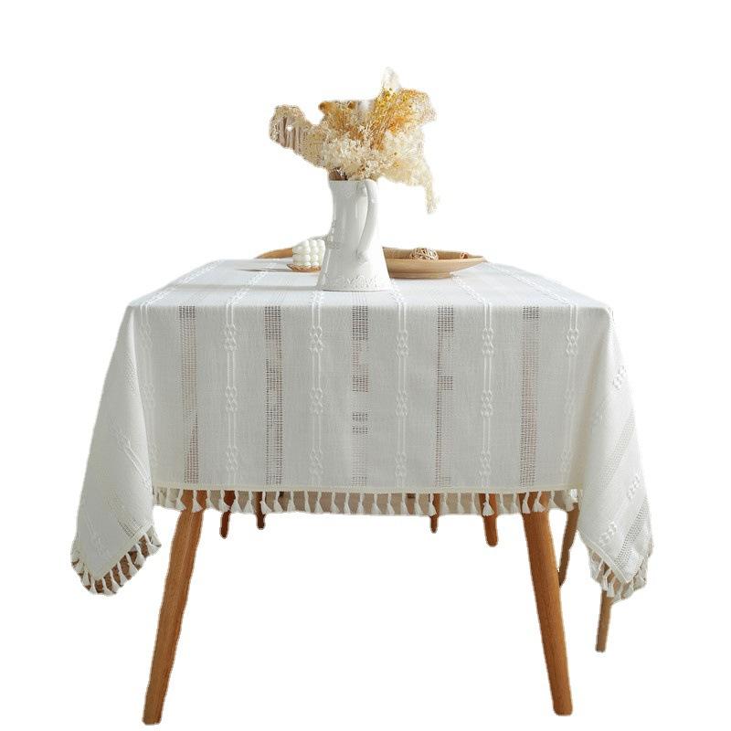 Polyester Jacquard Braid Hollow Fringed Tablecloth Striped Lace Rectangular Coffee Table Table Cloth