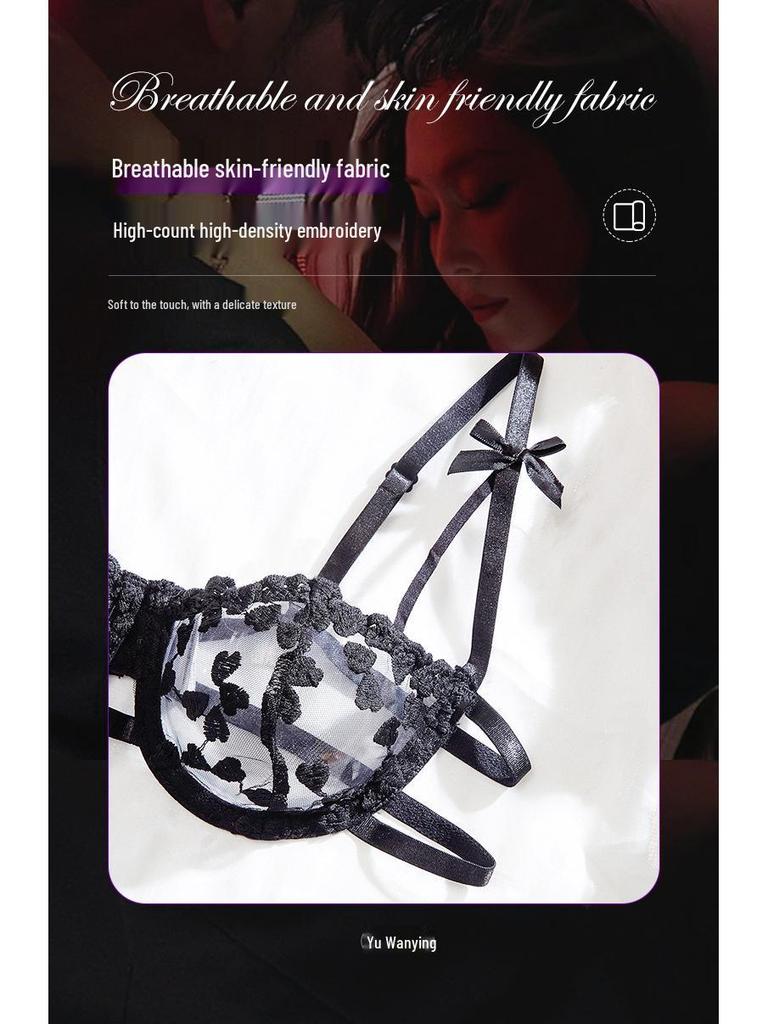 European Valentine's Day Heart Embroidery Lace Lingerie Set