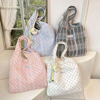Summer Large-capacity Polka Dot Canvas Messenger Bag Niche Daily Commute Underarm Shoulder Tote Bag Women's New Model