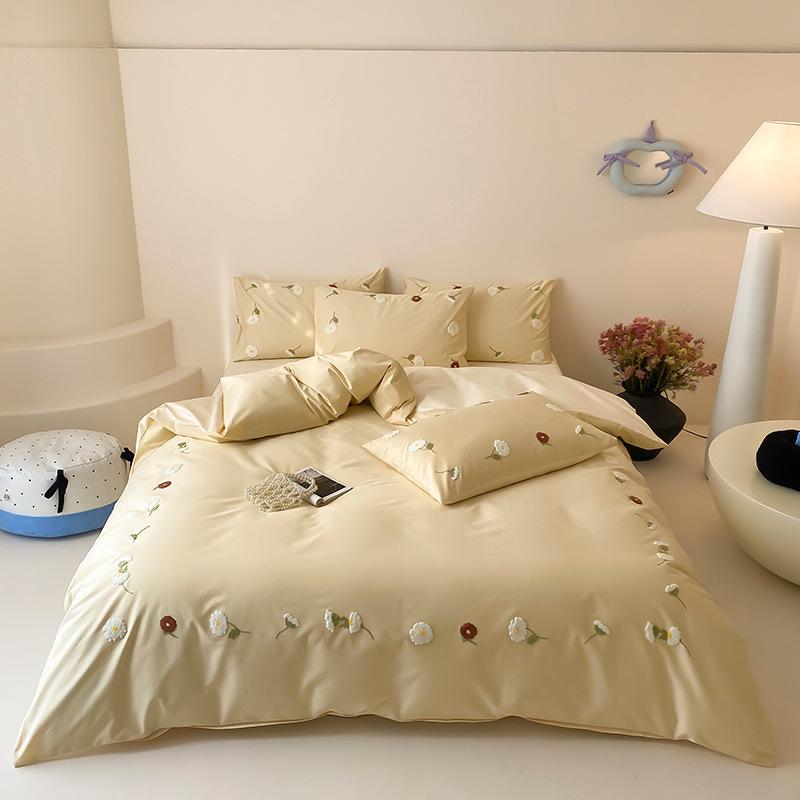 

Свежая ромашка 100% длинноволокнистый хлопок 4-предметный комплект постельного белья с вышитым пододеяльником и простынями 1.5m Bed Sheet Set for 200x230 Duvet