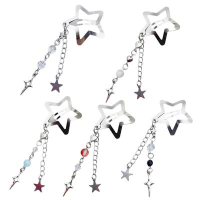 Stylish Star Shaped Hairpin Metal Snap Hair Clip Tassels Heart Beaded Barrette Styling Accessory for Women Girls