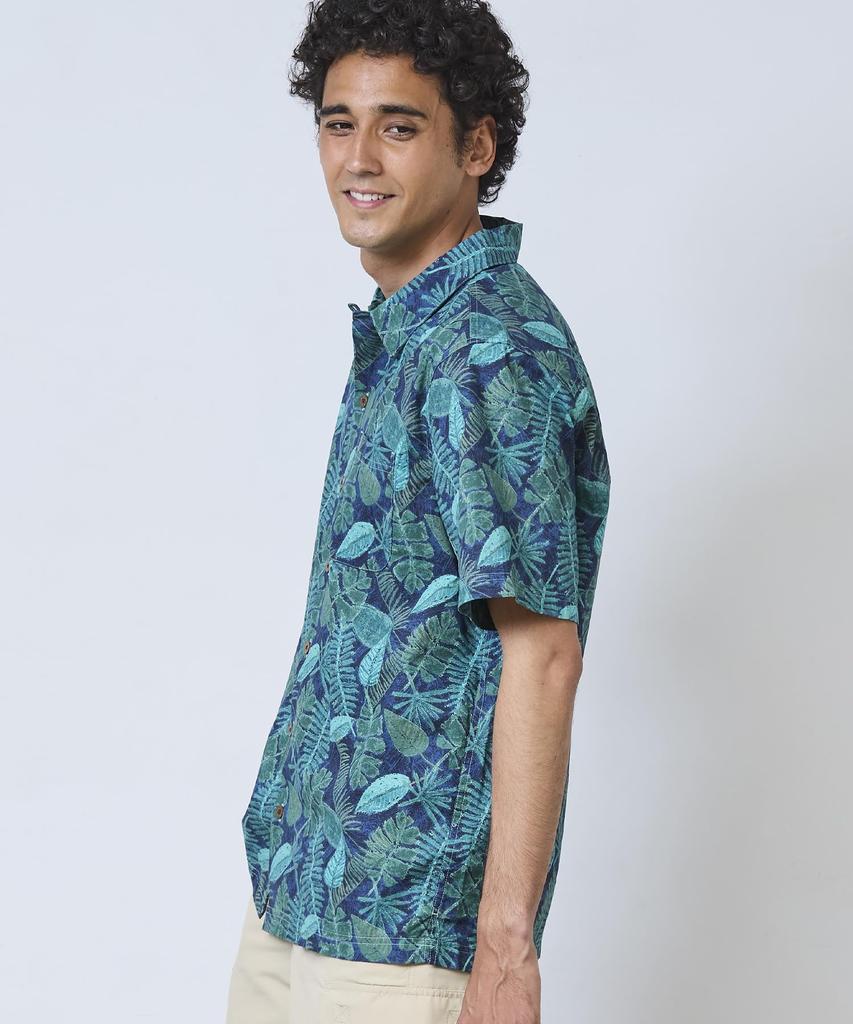 LL Bean Tropic Print Short Sleeve Japan Size Mariner 1000225509 Men's Shirt, Fit, Small, Geo, Blue,