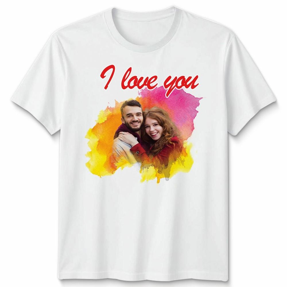 Custom Photo Personalised I Love You Couple Unisex Tshirt Valentines Gift