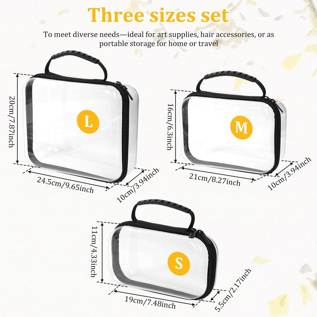 3Pcs Multi-Size Hard Storage Box Portable Clear Hard Shell Zipper Case Waterproof Makeup Storage Box Outdoor Tool Bag for Travel