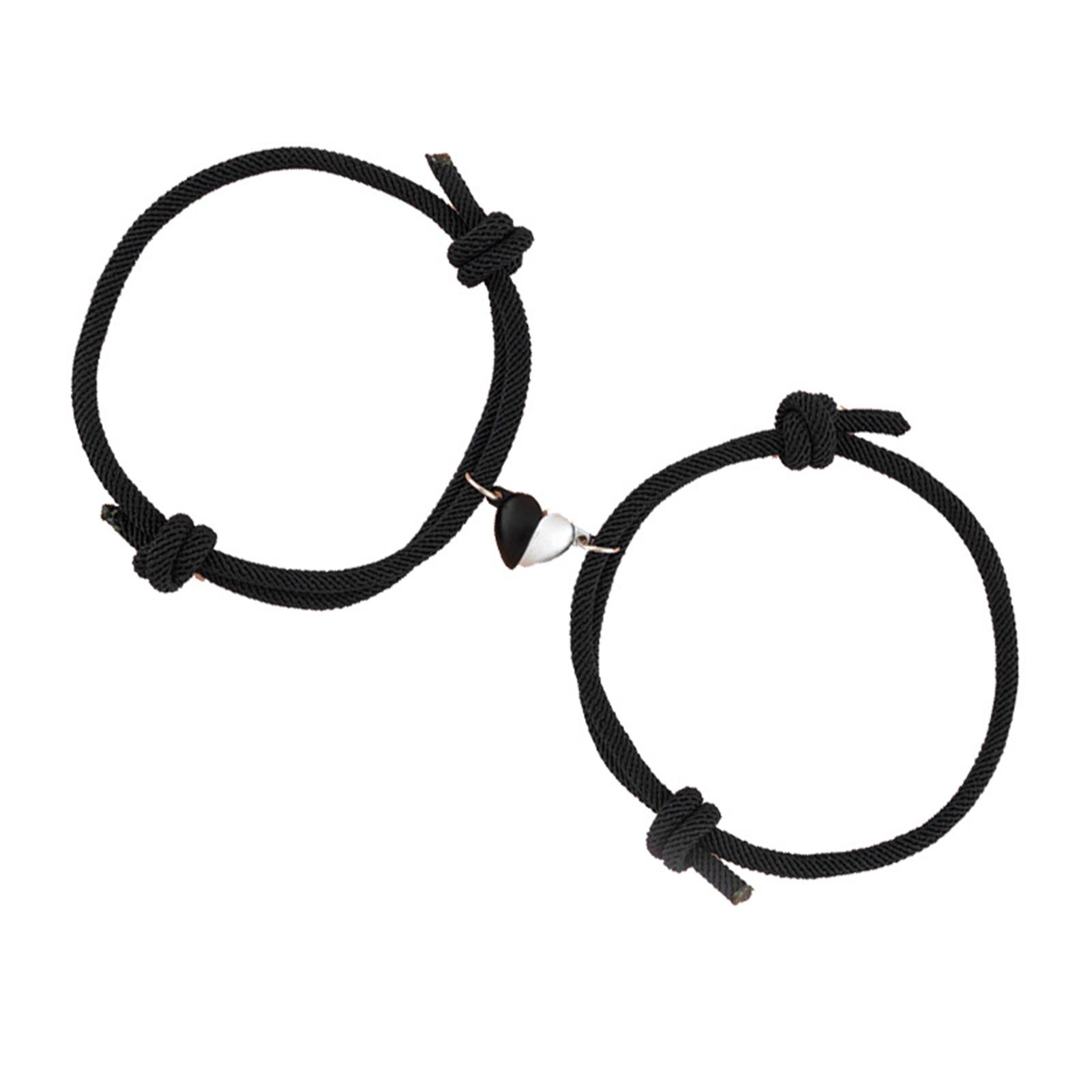 

1 пара магнитных браслетов для пар, регулируемые, взаимное притяжение, форма сердца, колокольчик, веревка, отношения чёрный