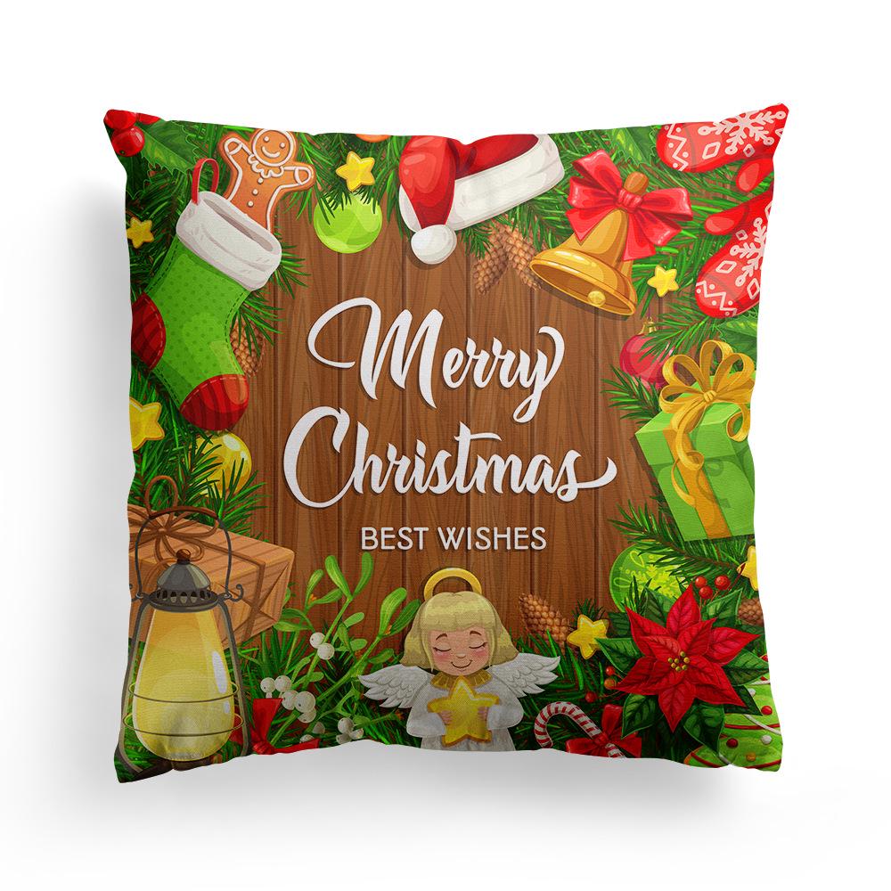 Christmas Cartoon Print Pattern Cushion Cover Home Living Room Sofa Decoration Square Polyester Throw Pillow Cover 45x45cm
