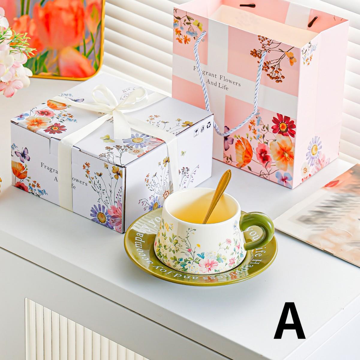 Ретро кофейные чашки и блюдца, маленькие свежие кофейные чашки, керамические чашки, подарочные коробки, подарки сотрудникам на день рождения, свадебные сувениры 270ml