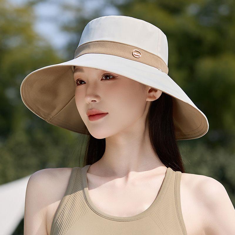 1pc Large Brim Shawl Bucket Hat for Women - Korean-Style Foldable Fisherman Cap, Lightweight Sunscreen Visor with Elastic Headband, Ideal for Beach