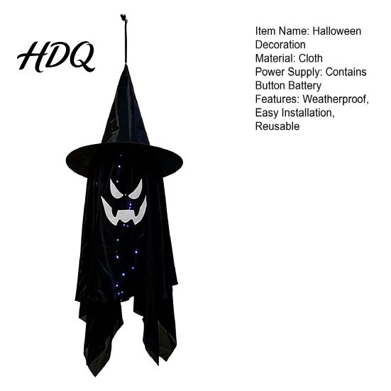 Lighted Ghost Wizard Pendant for Yard Halloween Hanging Decor with Hat LED Light Up Outdoor Decorations Windsock Porch Yard Spooky Fabric
