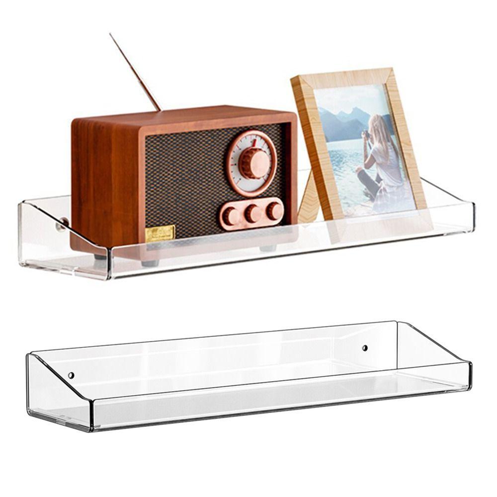 

2Pcs Thick Clear Makeup Display Stand No Drilling Acrylic Storage Holder Book Floating Shelf Rv