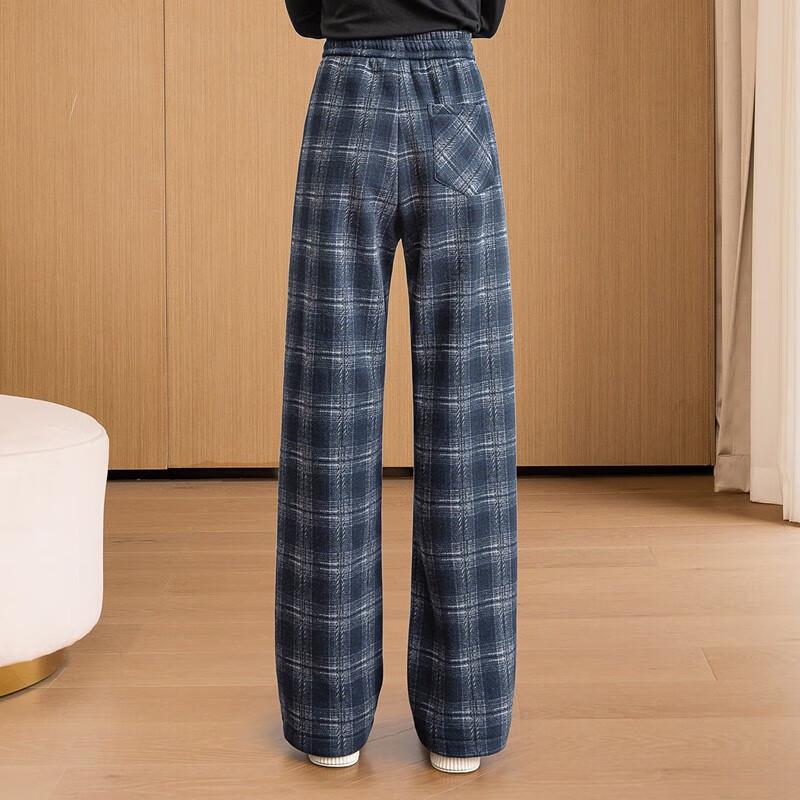 Women's Winter Plaid Patchwork Wide-Leg Pants