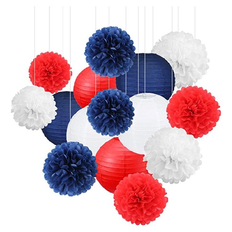 

15Pcs Tissue Paper Poms Poms for Christmas Halloween Home Garden Decoration 1 синій/червоний