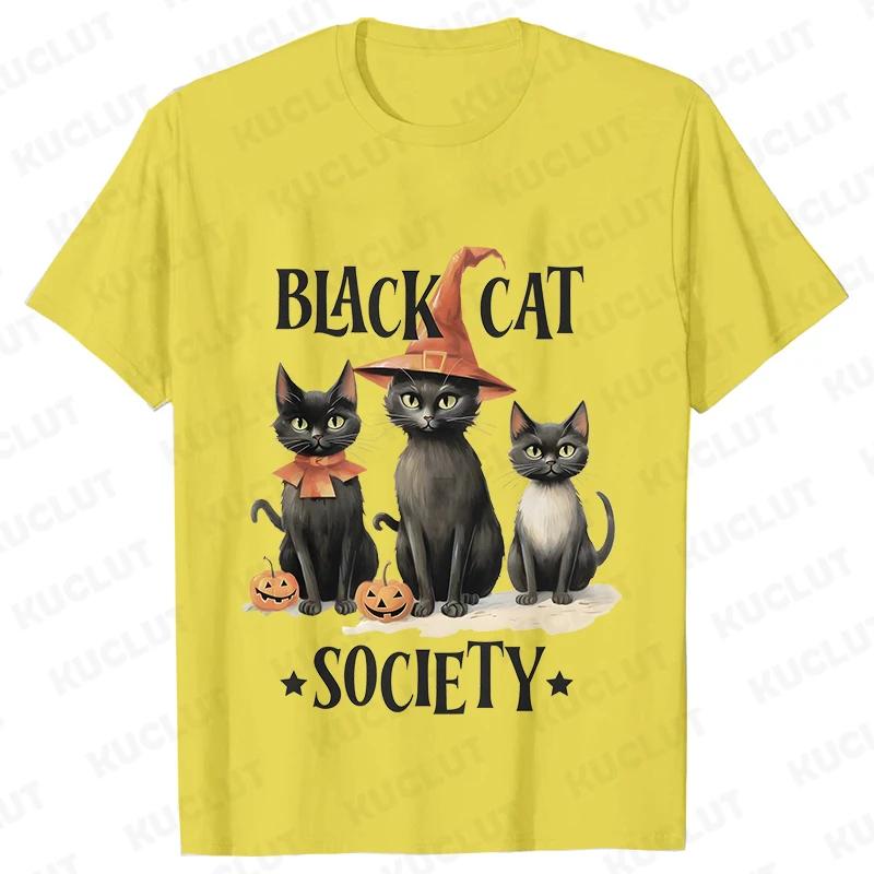 

Black Cat Society Print Tshirt Fashion Casual Streetwear Halloween Unisex T Shirt Streetwear Hipster Street Summer Unisex Tees S