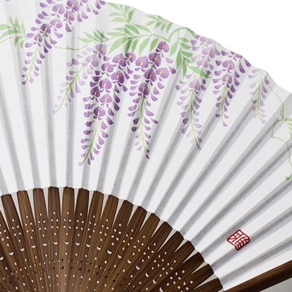 [Stylish Kimono Iroha] Women's Folding Fan, Scented, Carved Karaki Wood, Wisteria Design, Pink