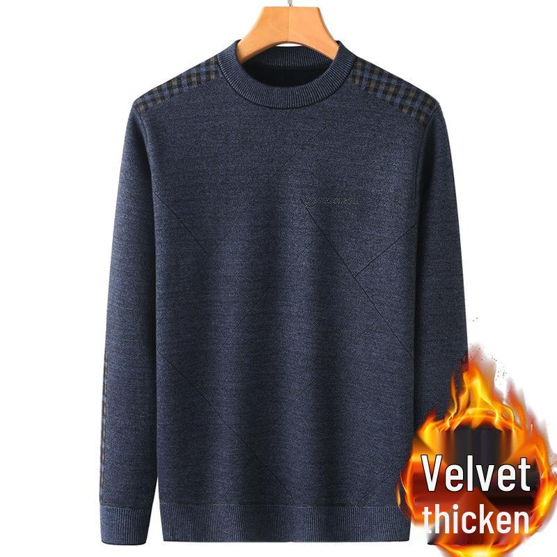Middle-aged & Elderly Men's Thickened Velvet Knit Sweater Faux Two-Piece
