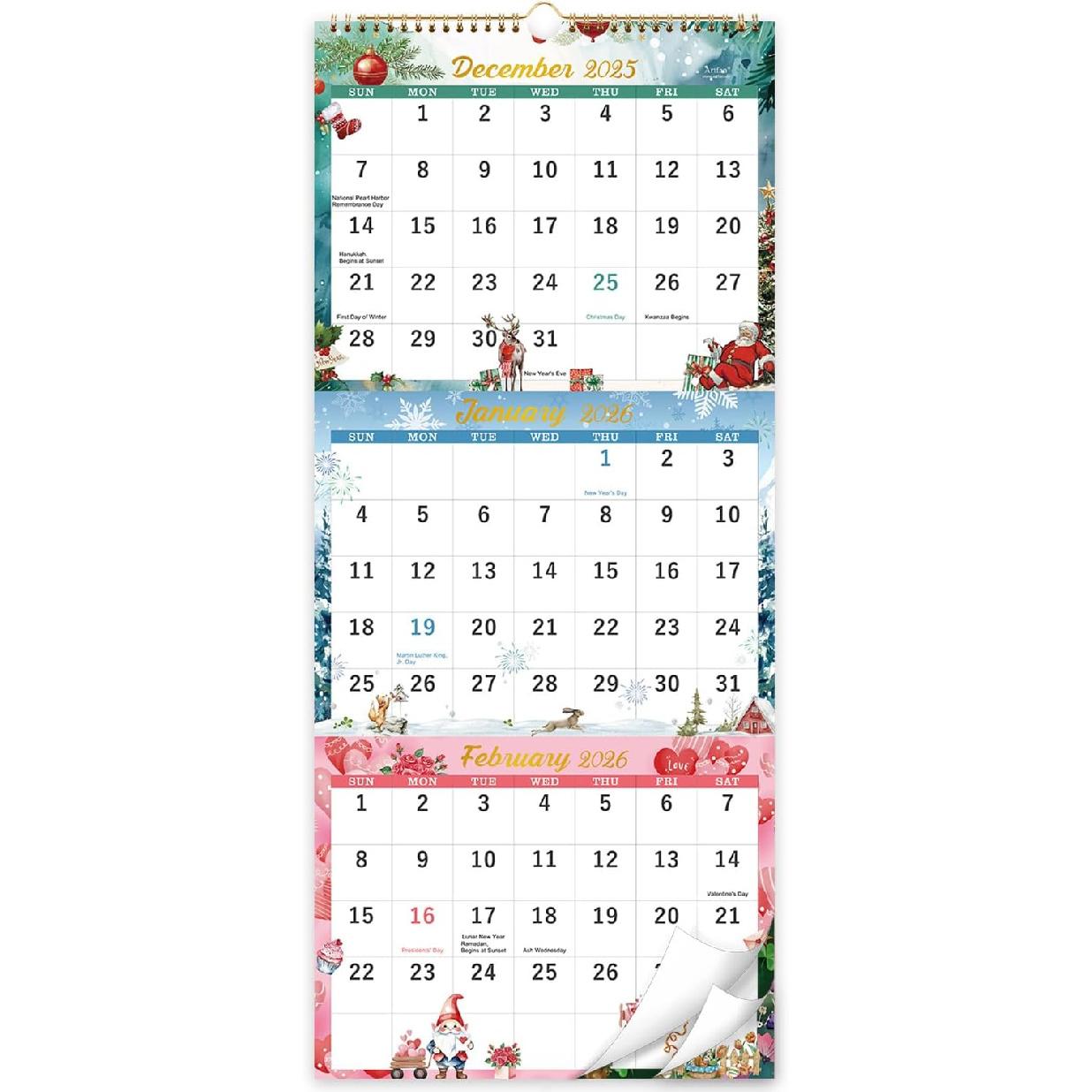 2026 Calendar - 2026 Wall Calendar, Jan. 2026 - Dec. 2026, 11.3  x 25.98 , 3 Month Calendar 2026 Display (Folded in a Month), 3 Month Wall Calendar 3 Month Wall Calendar 202