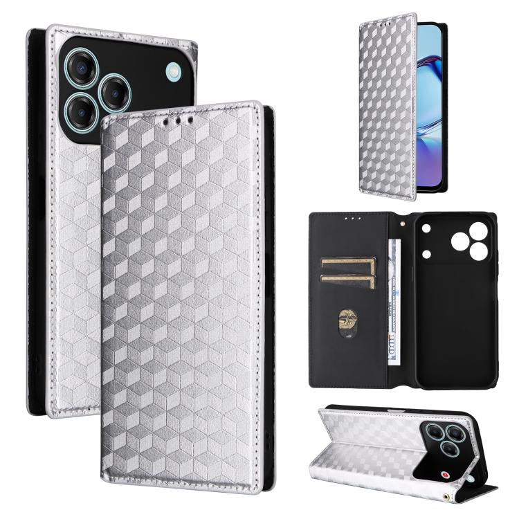 Cubic Grid Texture Flip Leather Phone Case