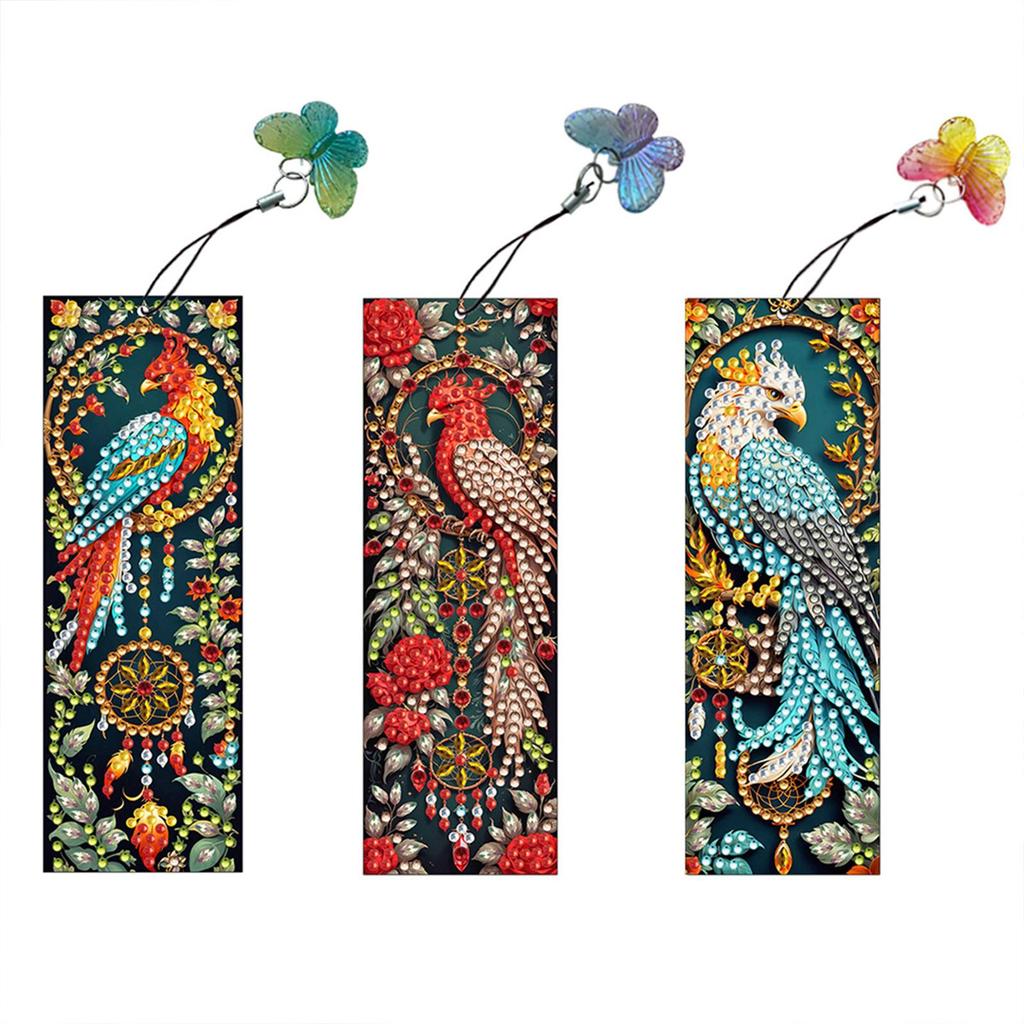 3Pcs Animal Themed DIY with Butterfly Pendants Diamond Painting Art Bookmarks for DIY Making Beginners Adult Art Craft Supplies